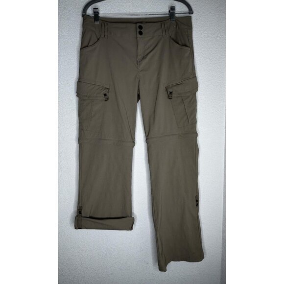 Prana Convertible Cargo Pants Womens 10 Light Brown Nylon Zip Off Hiking Outdoor - Picture 2 of 13